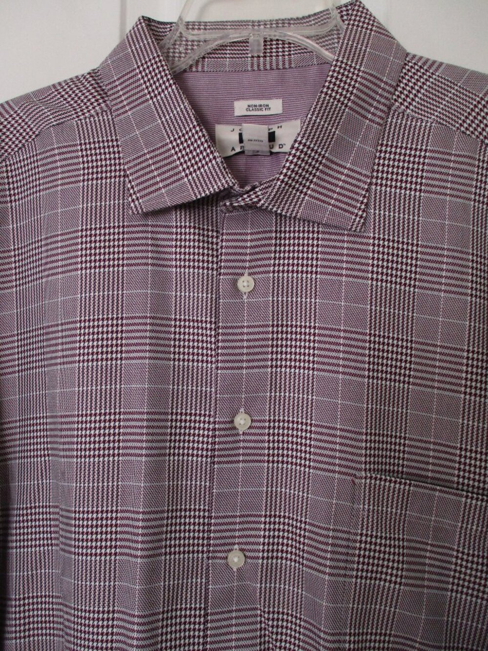 Joseph Abboud Mens L/S Wine Cotton Plaid Dress Shirt NWOT- Size 19.5/37-38 or 3X